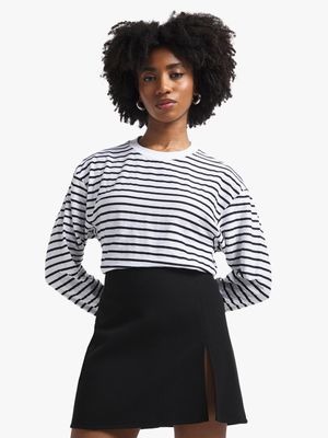 Women's Black & White Stripe Boxy Top