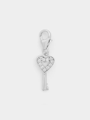 Sterling Silver & Cubic Zirconia Heart Design Key Charm