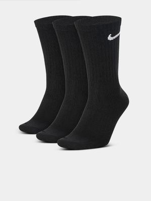 Nike Unisex 3-Pack Everyday Black Crew Socks