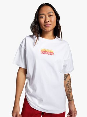 Converse Women's Flaming Logo Oversized White T-shirt