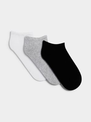 Redbat Unisex Hidden 3 Pack Cotton White/Grey Socks