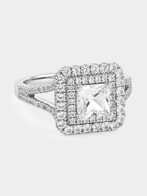 925 Womens Classic Silver Diamond Sapphire Ring