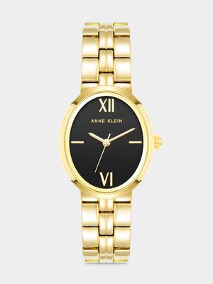 AnneKlein Women's Black Gold Oval Bracelet Watch.