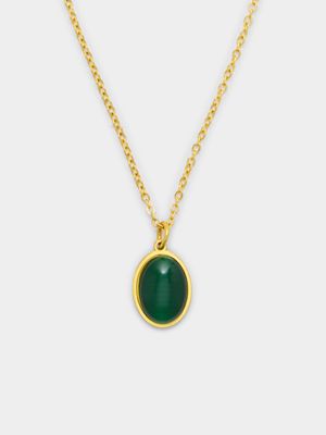 18ct Gold Plated Waterproof Oval Green Pendant