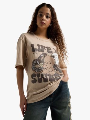 Women's Natural Teddy & Donuts Graphic Top