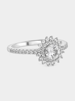 Women's Silver Diamond & Created Sapphire 925 Ring