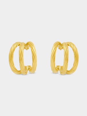 18ct Gold Plated Waterproof Twisted Tri- Hoops