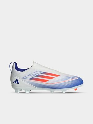 Junior adidas F50 League Laceless MG White/Blue Boots