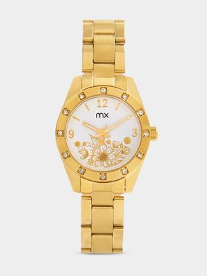 MX Gold Plated White Flower Dial Bracelet Watch