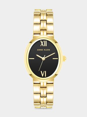AnneKlein Women Gold Black Oval Watch