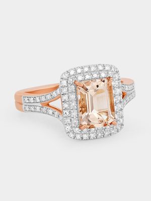 Rose Gold 0.28ct Diamond & Pink Morganite Octagonal Halo Ring