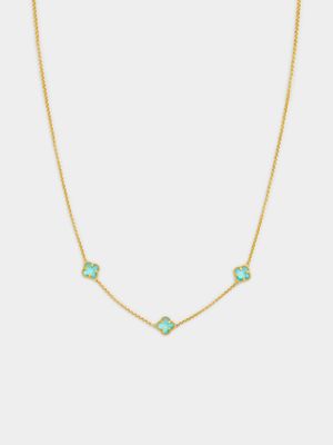 Yellow Gold 45cm Turquoise Clover Necklace