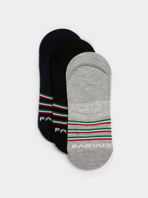 Fabiani Men's 3-Pack Tri Stripe Invisible Socks