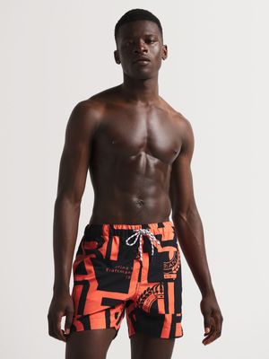 Fabiani Men's FLS Printed Orange Swim Shorts