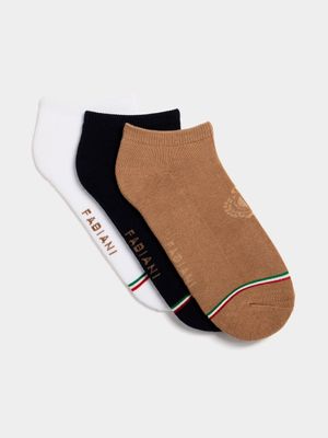 Fabiani Men's 3-Pack Navy/White/Natural Crest Sneaker Socks