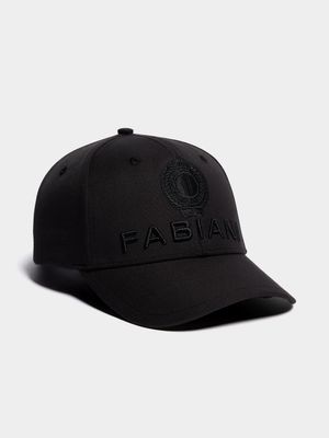 Fabiani Men's Tonal logo and Crest Lined Black Peak Cap