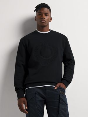 Fabiani Men's Crew Neck Black Plastasol Print Sweater