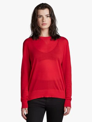 G-Star Women's Red Core Round Neck Knitted Sweater