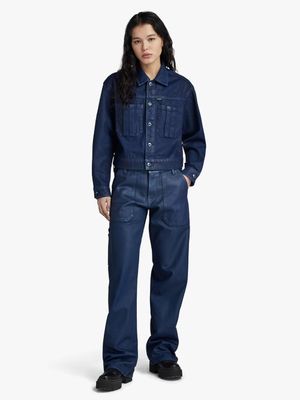 G-Star Women's Judee Carpenter Low Waist Loose Blue Coated Jeans