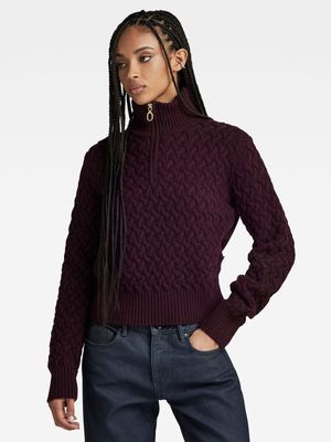 G-Star Women's Chunky Knitted Skipper Burgundy Sweater