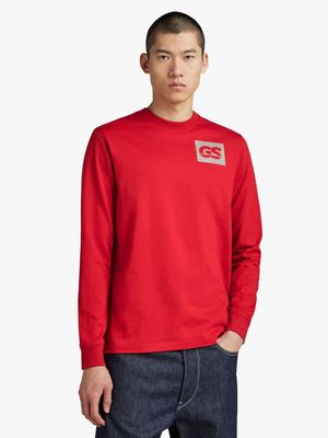 G-Star Men's GS RAW Back Graphic Red Long Sleeve T-shirt