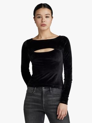 G-Star Women's Cut-Out Boatneck Black Top