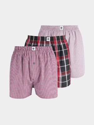 MKM RED/BLACK 3 PACK STRIPE AND CHECK BOXER