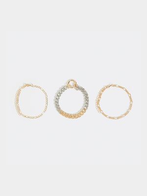 MKM Gold 3 Pack Two tone Figaro and Curb Chain Bracele