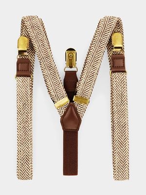 MKM Brown Herringbone Antiqued Suspenders