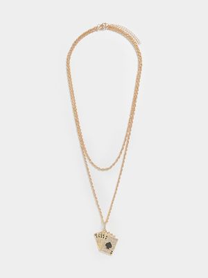 MKM Gold Iced Card Pendant Necklace Set