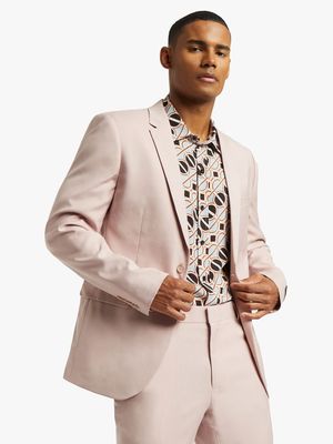 MKM Pale Pink Slim Textured Suit Jacket