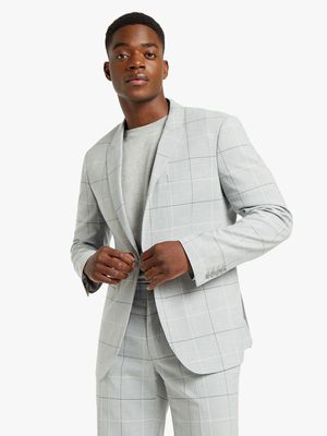 MKM Grey Smart Slim Linen Blend Check Suit Jacket