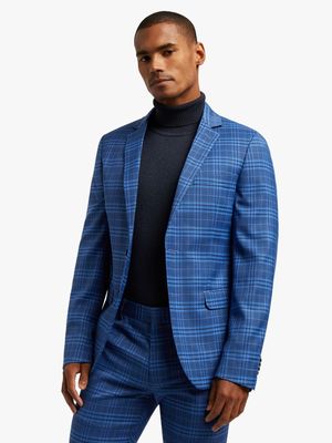 MKM Blue Skinny Check Fashion Suit Jacket