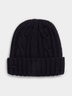 MKM NAVY CABLE KNIT INT SHERPA BEANIE