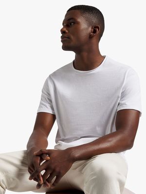 Men's Markham Raw Edge Crew Neck Basic White T-Shirt