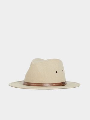 MKM Cream Moulded Canvas Fedora Hat