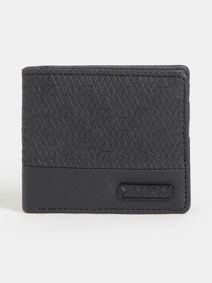 MKM Black Textured Wallet With Metal Branding