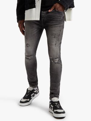 Men's Relay Jeans Super Skinny Rip & Repair Black Jean