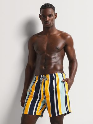 Men's Markham Multi Striped Yellow/Navy Swimshort