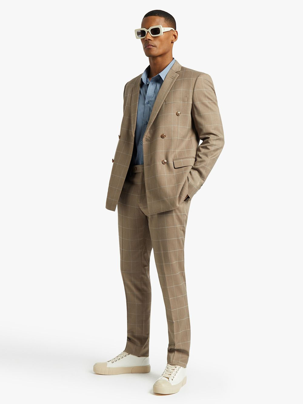 Men's Markham Slim Check Brown Suit Trouser - Bash.com