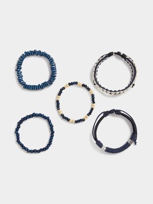 MKM Navy/Cream 5 Pack Woven Bead Bracelet Set