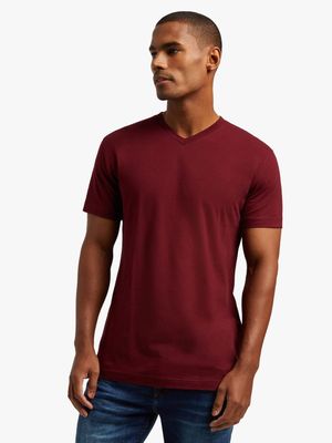 Men's Markham V-Neck Basic Burgundy T-Shirt