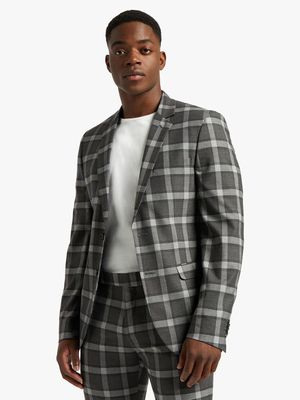 MKM Charcoal Skinny Multi Block Check Suit Jacket
