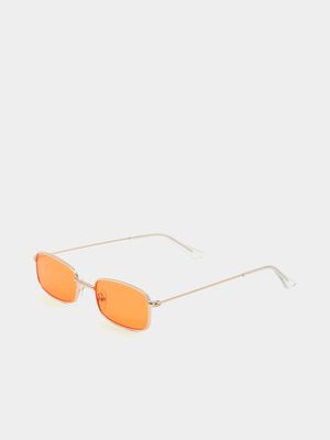 Men's Markham Orange Metal Rectangular Silver Sunglasses