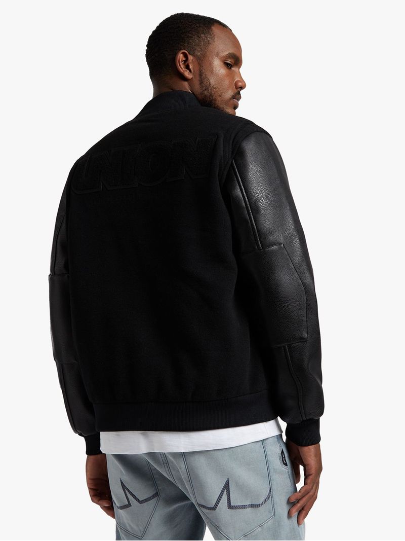 Men's Union-DNM Melton Varsity Black Jacket - Bash.com Men's Union-DNM Melton Varsity Black Jacket - Bash.com