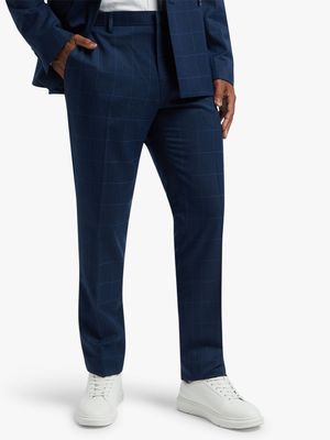 Men's Markham Slim Windowpane Check Navy Suit Trouser