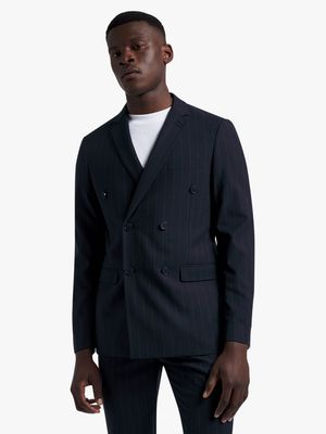 Men's Markham Skinny Double Breasted Stripe Navy/Grey Suit Jacket