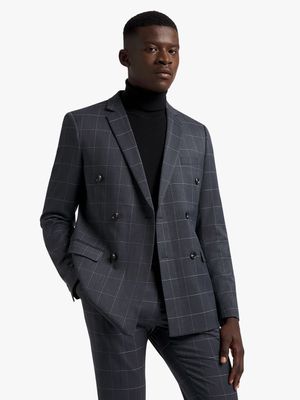 Men's Markham Slim Double Breasted Check Charcoal Suit Jacket