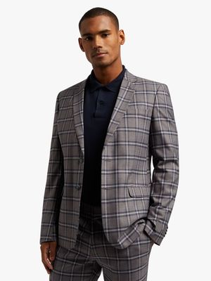 MKM Grey/Navy Slim Check Fashion Suit Jacket