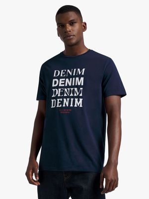 Men's Relay Jeans Slim Fit Repeat Denim Navy Graphic T-Shirt
